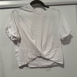 Fabletics White Short Sleeve Knotted Tee Large EUC